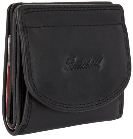 Benthill Kleine Geldbörse Echt Leder RFID | Portmonee Echtleder Damen & Herren | Minibörse Mini Portemonnaie inkl. Geschenkbox, Farbe:Schwarz