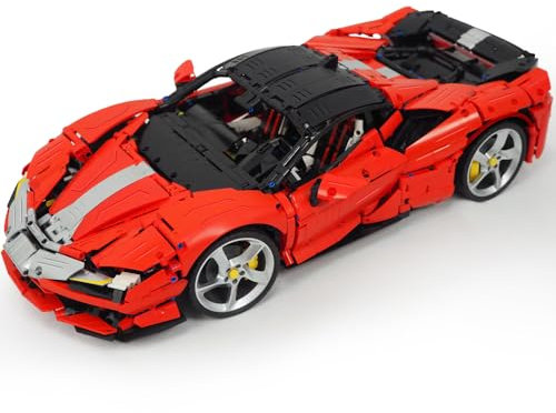 MISINI M6419 1:8 Sport Auto Klemmbausteine Bausatz, 4100 Stücke MOC Roadster Bausteine Modell Set mit roten und gelben Außenteilen, Sammelauto Gebäude Geschenke für Erwachsene Teens und Kinder