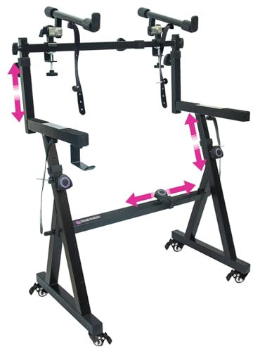 Liquid Stands Dual Piano Keyboard Stand w/ Wheels and 2nd Tier - Rolling Z Style Adjustable, Portable 2 Tier Heavy Duty Music Stand for Synths and Electric Digital Keyboards - Fits 54 61 88 Key Pianos