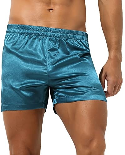 QiaTi Herren Seide Satin Boxershorts Herren Sportliche Träger Jockstrap Boxershorts Unterwäsche Silky Side Split Lounge Shorts
