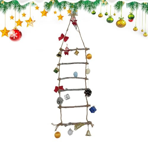 Árbol de Navidad de pared con luces,Árbol de Navidad de pared, Decoración de escalera navideña iluminada montada en la pared, Árbol de Navidad de madera esmerilada artificial para exhibición de adorno