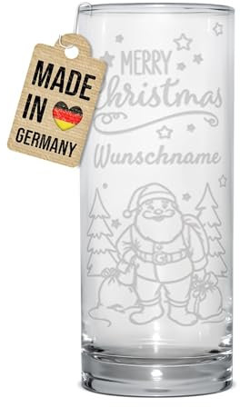 PR Print Royal Trinkglas mit Gravur - Merry Christmas Weihnachtsmann - mit Namen personalisiert, Geschenk für Freunde und Familie, Trinkglas graviert, Wichtelgeschenk | Lasergravur, 200 ml