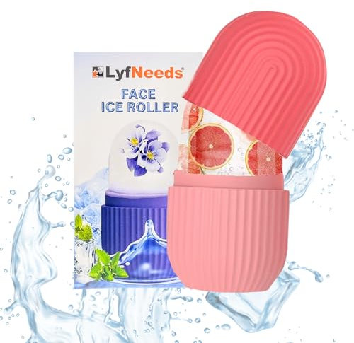 LyfNeeds Face Ice Cube Roller, Reusable Silicone Mold Face Massage Eye Facial Beauty Skin Care Tools Apply Ice for Shrink Pores Anti Wrinkle Reduce Puffiness Improve Skin Elasticity, Striped (Pink)