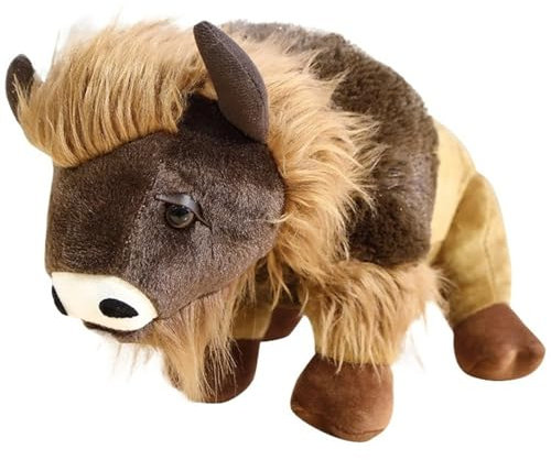KUKUShining Bison Plüsch, Weiche Kuschelige Stofftier Puppe Realistisches Kalb Plüschtier Spielzeug Für Kinder Geburtstags (25cm/9.8in)