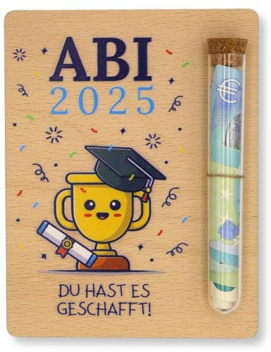 ZUKLA Verpackung für Geldgeschenke Abi 13 x 10 cm mit Reagenzglas - Geschenk zum Abitur - Geldgeschenk Verpackung aus Holz - Geschenke zum bestandenen Abitur