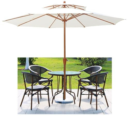 Sombrilla Terraza Exterior, Parasol Excentrico Diámetro a 270 cm Doble Capa, Protección Solar UV50+,Manivela, Patio, Jardín, Terraza, Piscina, Playa (Blanquecino,2.7m (9FT))