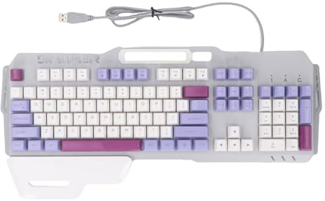 Garsent Gaming-Tastatur, Mechanische Tastatur mit 104 Tasten, Bunt Beleuchtete, Kabelgebundene USB-Computertastatur mit Handballenauflage, Auslaufsicher für Gaming, Büro (Purple)