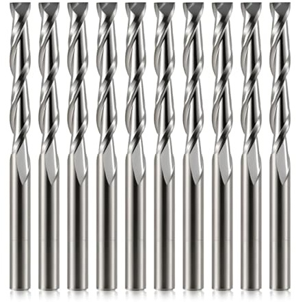 2 Flute Spiral Upcut Router Bit 1/8 inch Shank, 22mm Cutting Length Solid Carbide Up Cut CNC Router Bits End Mill for Wood Carving,Pack of 10