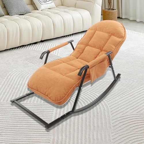 Schaukelstuhl aus Stahl, Schaukelsessel Outdoor/Indoor Loungesessel mit 5-fach verstellbarer Fußstütze & 3-fach verstellbarer Rückenlehne, Schaukelliege für Garten/Schlafzimmer/Wohnzimmer (Orange)