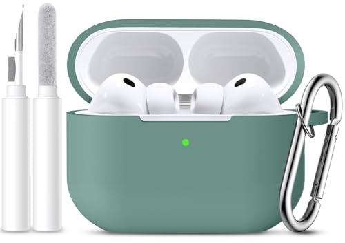 Mastten für AirPods Pro 3 Hülle - 360° Rundum-Schutzhülle Kompatibel mit Apple AirPods Pro 3 Case (2025) - Weiche Silikon Case Cover mit Reinigungsset & Karabiner - Kieferngrün