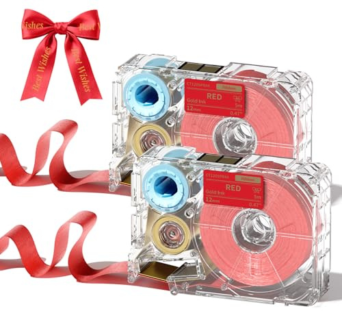 Phomemo A30 P15 Exklusiver verzierter goldener Textdruck auf rotem Satinband, Stoffbänder, individueller Text zum Geschenkeinpacken, Hochzeitssträuße, DIY-Bastelarbeiten, Valentinstag, Partydekoration