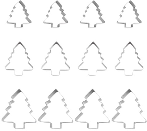 12 Pieces Stainless Steel Christmas Tree Cookie Cutters Metal Xmas Biscuit Cutter Set Small Holiday Pastry Cutter Cake Decorating Fondant Cutters Assorted Size Cookie Moulds for Food Party Decorations