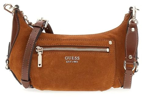 GUESS Leder Umhängetasche Marsha Mini Crossbody Bag Cognac braun