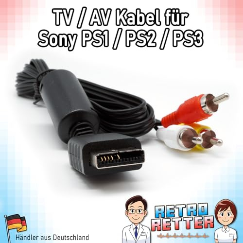 RetroRetter TV AV Kabel NEU für Sony PlayStation 1|2|3|PS1|PS2|PS3|PS One|PSX - Chinch