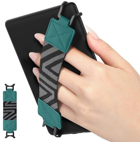 MoKo Security Hand-Strap for 6-8 Kindle eReaders Fire Tablets, Jade Green | eReader accessories for 6-8 Kindle/Kobo/Sony Tablets, Patterned High-Elasticity Hand Strap ,Lightweight Finger Grip Holder