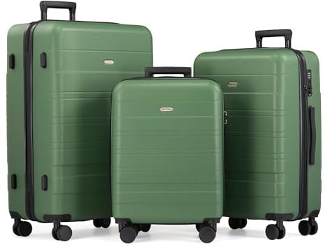 VonHaus Suitcase Set - Green Luggage Set for Travel - 3 Piece Lightweight ABS Hard Shell Suitcases - Telescopic Handle & Double Spinner Wheels - TSA Lock & Anti-Theft Zip - Large, Medium & Cabin Bag | ABS Hard Shell Suitcases - Telescopic Handle & Double Spinner Wheels - TSA Lock & Anti-Theft Zip - Large, Medium & Cabin Bag
