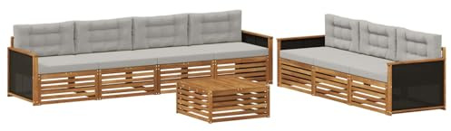 vidaXL Outdoor-Sofagarnitur 8 pcs Natürlich und Hellgrau, Garten Sofa, modernes Outdoor-Mobiliar, Bequeme Lounge-Ecke für Terrasse und Patio