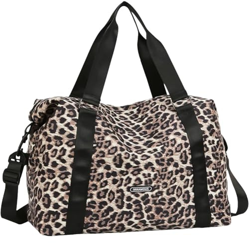 LIAJIA Reisetasche Damen Sporttasche Handgepäck Tasche Leopardenmuster Wochenendtasche Wasserdicht Travel Bag Duffle Bag 35 l Trainingstasche Handtasche Strandtasche XXL