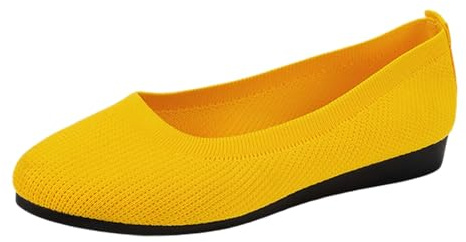 Ballerine da donna, scarpe basse da donna, scarpe tradizionali, comode, ballerine, estive, lavorate a maglia, scarpe da ginnastica, scarpe da ballo rotonde, scarpe estive, slip-on, O giallo, 40