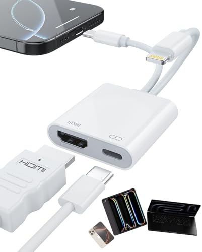 [Apple MFi Certified] Lightning & USB‑C to HDMI Adapter 4K@60Hz for iPhone | 2 in1 Digital AV Adapter with 4K@60Hz Output / 100W PD Charging / No Power Required, for iPhone, iPad, Samsung,Google,MacBook