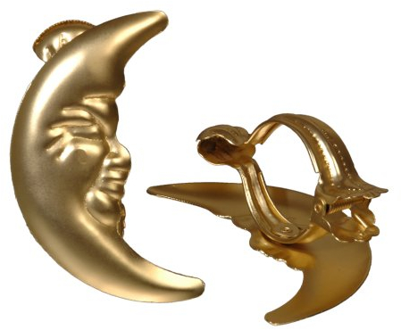 JalousieCrew 2 Stück Donauklammern Mond Gardinenklammern Fenster Deko Klemmen Metall Farbe Weiss vermessingt Silber matt Gold matt (Gold matt)