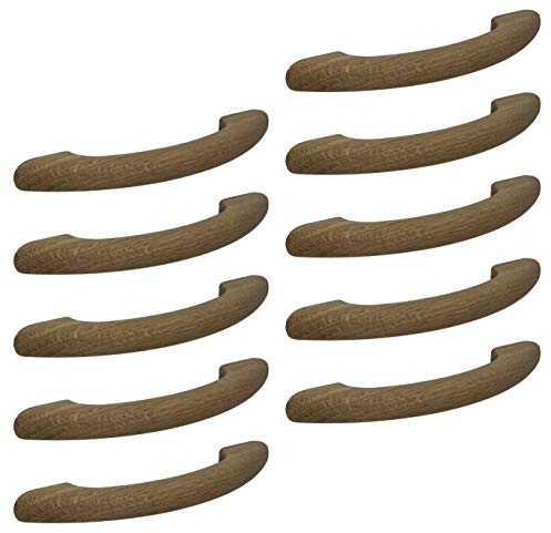GedoTec Moderner Schubladengriff 96 mm Möbelgriff Holz-Griff Bogengriffe Küche aus Eichenholz | Bohrabstand 96 mm | Länge 130 mm | Eiche natur | 10 Stück - Design Schrankgriff mit M4 Gewindeschrauben