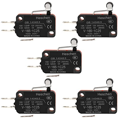 Heschen Micro interruptor, V-165-1C25, SPDT, palanca de rodillo corto, 16A 250VAC, 5PCS