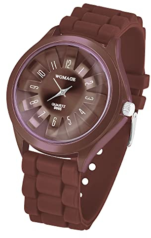 Taffstyle Unisex Armbanduhr Analog Quarz mit Silikon-Armband Metall Sportuhr Damen Herren Uhr Braun