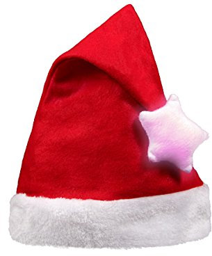 Alsino Weihnachtsmütze Nikolausmütze Bommel rot mit Leuchtstern Weihnachten
