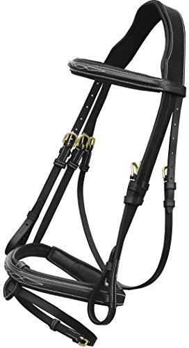 Exion Fancy Ledertrense mit PP Gummigriff Zügel und Messingschnallen - Reitsport, Springen, gepolstertes Trensensenset - englisches Reiten, Premium-Zaumzeug, schwarz, Horse (Full)