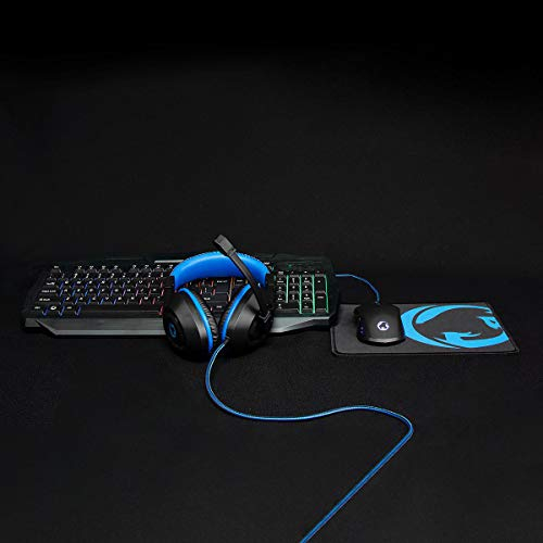 NEDIS Gaming Combo Kit - 4 en 1 - Clavier, Casque, Souris et Tapis de Souris - Bleu/Noir - QWERTY - Disposition américaine