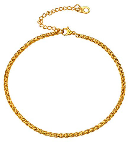 U7 Bracelet de Cheville Plaqué Or Fille de l'Été Chaîne Maille Spiga Doré 3mm/23cm Accessoire de Pieds