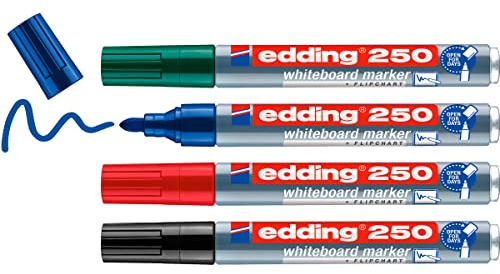 Edding Whiteboard Markers Aluminium Body 250 Bullet Tip, Pack of 4