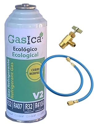 REPORSHOP - 1 Botella Gas Gasica V2 226Gr Alternativo R22, R32, R407C, R410A Freeze (1 Botella+Val+Man)