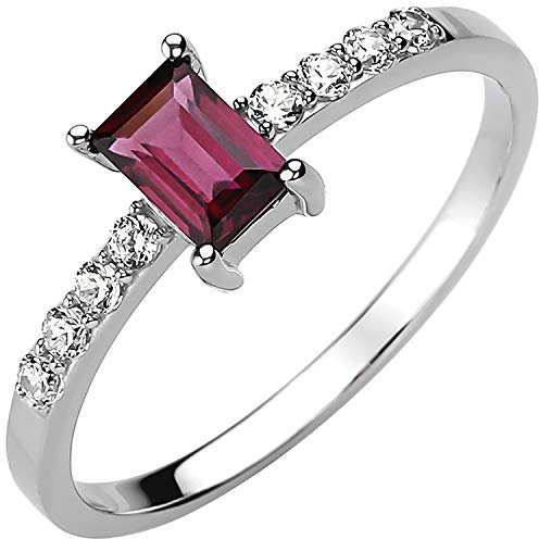 Jobo Damen-Ring aus 925 Sterling Silber mit Rhodolith und 8 Zirkonia