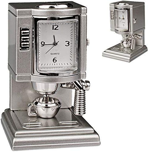 alles-meine.de GmbH kleine - Tischuhr/Miniatur - Uhr - Kaffemaschine - Kaffeeautomat/Küchenmaschine - aus Metall - 6,9 cm - batteriebetrieben - Analog - Batterie - Silber - g..