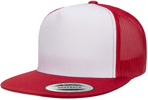 Yupoong Herren YP Classic Trucker Cap, Vorderseite weiß, Rot/Weiß/Rot, Einheitsgröße