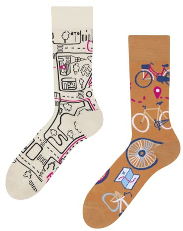 Dedoles Socken Unisex Damen Herren & Kinder Baumwolle viele lustige Designs 1 Paar Geschenk links rechts verschieden, Farbe Beige, Motiv Stadtfahrrad, Gr. 43-46