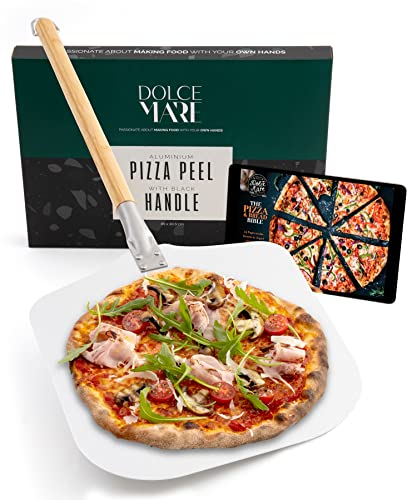 DOLCE MARE Pizzaschieber - Aluminium Pizzaschaufel mit robustem Bambusholzgriff für angenehme Handhabung - Pizza Paddle entwickelt für empfindlichen Pizzaboden - Pizzaheber