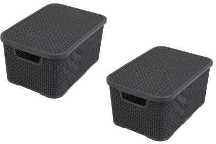 BranQ - Home essential Korb in Rattan Design 2er Set Grösse S 7l, Kunststoff PP, Anthrazit, 7 l