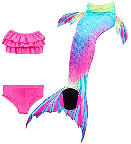NAITOKE Meerjungfrauenschwanz mit Flosse für Mädchen Meerjungfrau mit Mermaid Tail Badeanzug,DH52,110