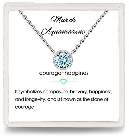 Presentski March Birthstone Solitario Diamante Collana, Collana con Acquamarina Ciondolo in Argento Sterling 925 con Pietra Portafortuna