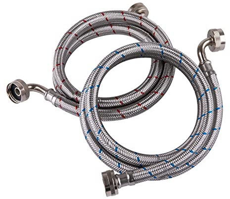 Hausen 48-Inch Stainless Steel Washing Machine Connector 4 Feet - Elbow, Washing Machine Supply Line, 1-Pack