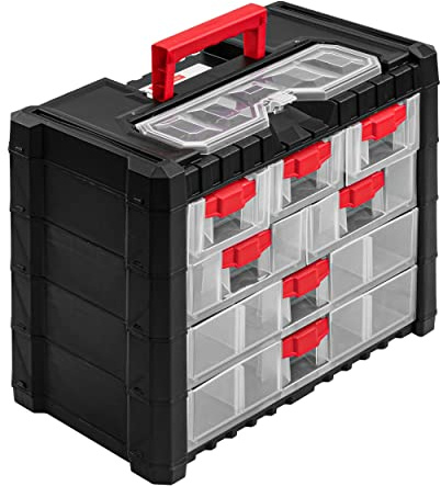 Kasten Koffer Workshop Koffer Veranstalter Schubladen Organizer Werkzeugregal das Regal Schrauben Kunststoff Schwarz Transparent 40 x 20 x 32,6 cm