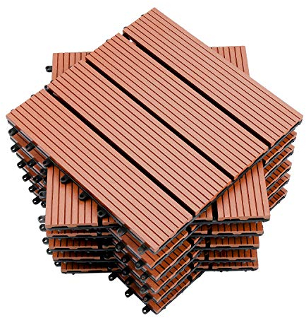 Jiubiaz Terrassenfliesen WPC Holz-Kunststoff-Verbundwerkstoff Fliesen, 30x30cm, 33 Stück, Braun, Balkonfliesen Klickfliesen Garten Decking Déco, Wasserdicht, korrosionsbeständig und