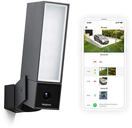Netatmo NOC-R - Cámara de Vigilancia WiFi Exterior, Reacondicionada, Foco Integrado, Detección de Movimientos, Visión Nocturna, Sin Costo Adicional