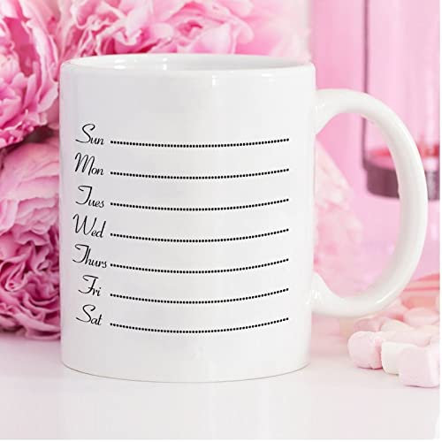 Lustige Kaffeetasse, wöchentliches Menü, Kreidetafel, Keramik, Kaffeetasse, 425 ml, Kaffeetasse, Teetasse, weiß, Geschenk für Damen und Herren