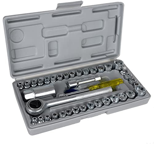 BIGSTREN Werkzeugkoffer Steckschlüsselsatz 40 TLG Ratschenkasten Steckschlüssel Satz inkl. Koffer 19168