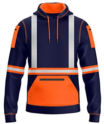 NOROZE Pull à Capuche Haute visibilité pour Homme avec Bande réfléchissante - Manteau de sécurité Haute visibilité avec 4 Poches zippées pour téléphone et Gadgets (M, Style 3: Orange Fluo/Marine)