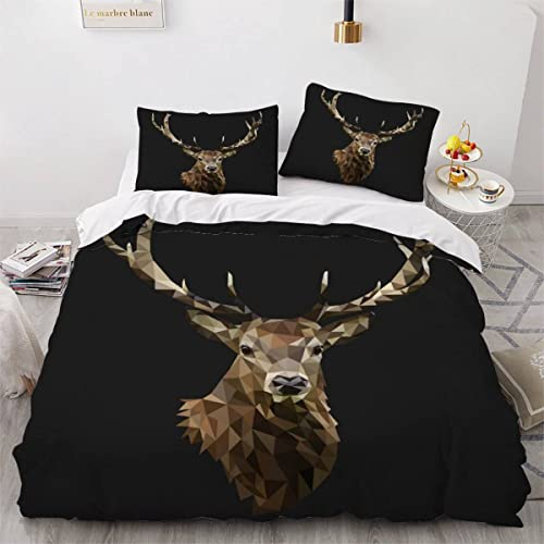 Hautser Hirsch Bettwäsche 135x200 Wilde Tiere 3D Druck Bettwäsche Set mit Reißverschluss Bettbezug kuschelig Mikrofaser Weiche 3 Teilig Bettbezüge et 2 Kissenbezüge 80x80cm